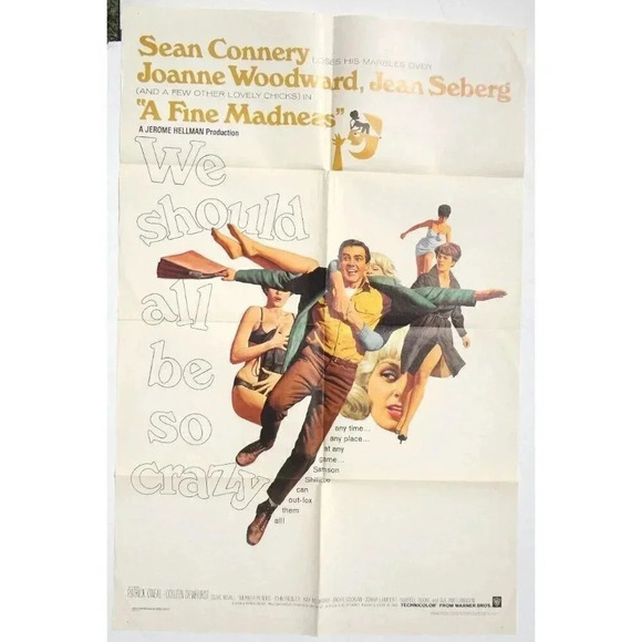 Vintage 1966 A FINE MADNESS SEAN CONNERY / JOANNE WOODWARD 27X41 Poster 66/162 - Picture 1 of 1